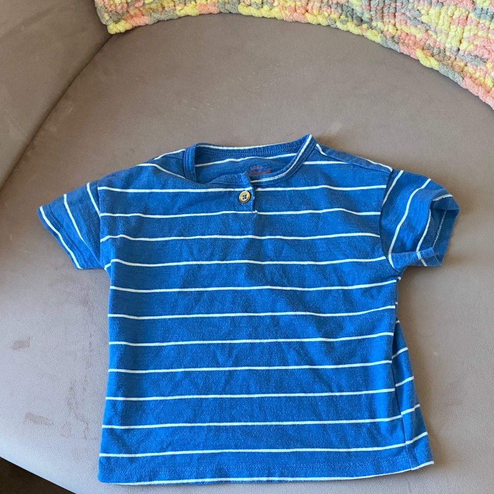 Cat & Jack Blue and White Striped Tee 18 mos